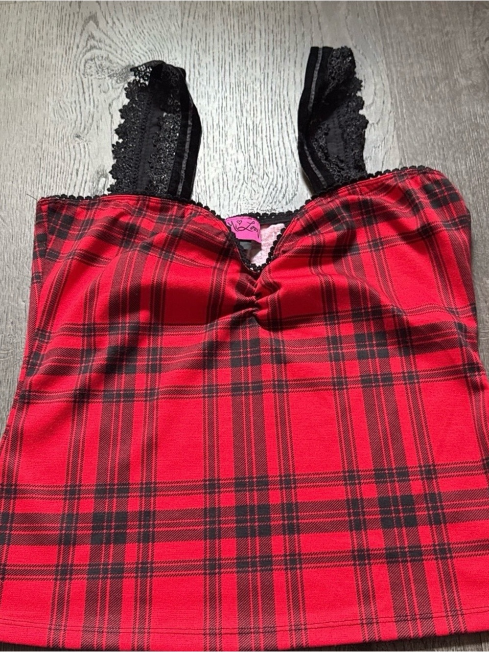 Women’s Red Plaid Lace-Trim Tank Top